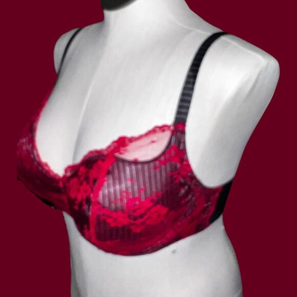 Plus Size Paramour Red/Black Lace Bra Size 36DD - Picture 2 of 5